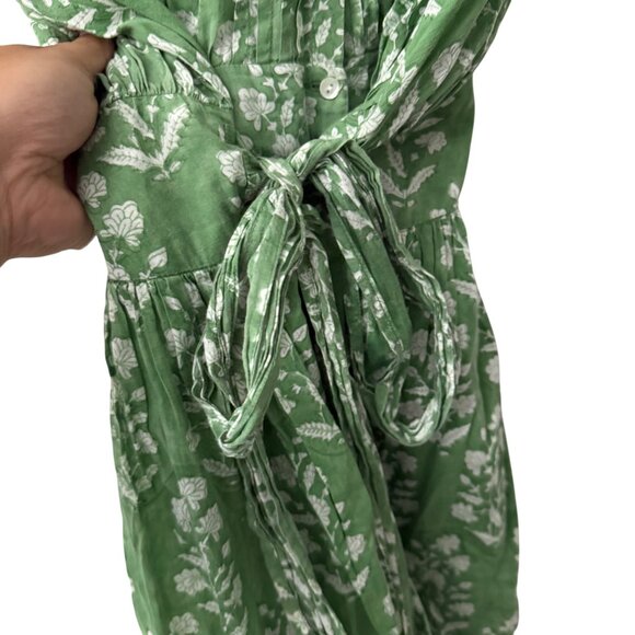 Juliet Dunn London Green Floral Blouson Mini Dress Waist Tie Button Front M/L - Picture 5 of 8